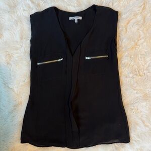 Naked Zebra Black Sleeveless Zip Pocket Blouse Top
